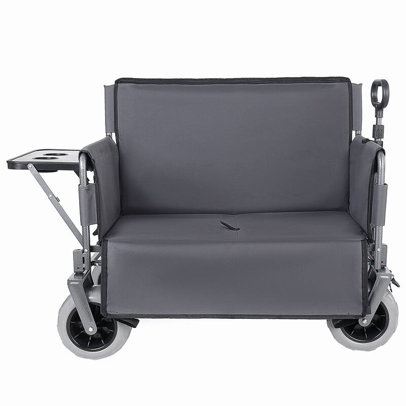 3-in-1 Collapsible Wagon, Convertible Folding Wagon Cart with Rear-Mounted Folding Tabletop, 500lbs Heavy-Duty, 180L Capacity
