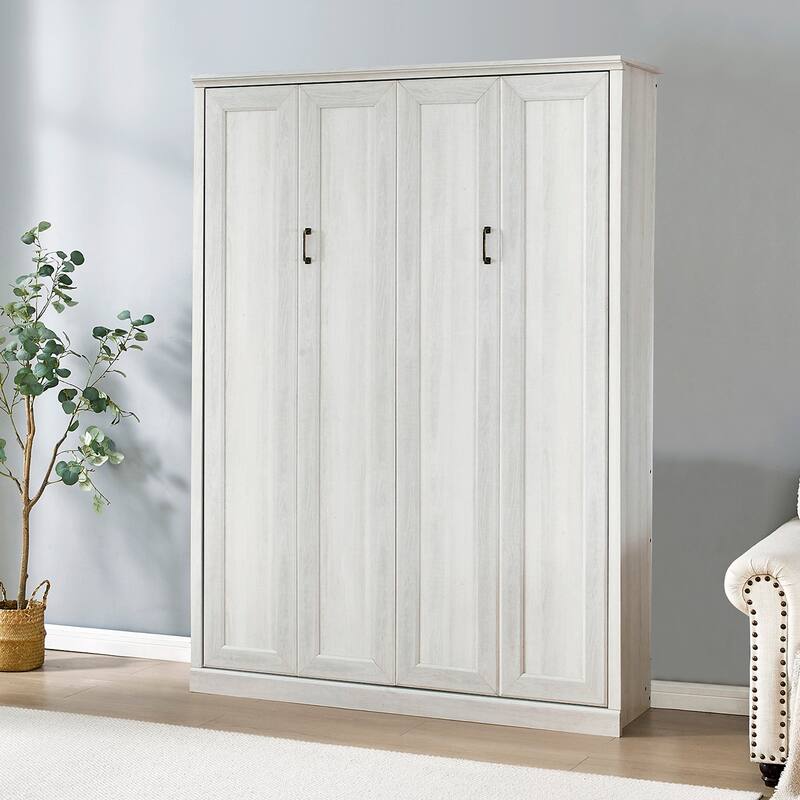Half Self-Close and Open Murphy Bed with 2 Side Cabinet Storage Shelf
