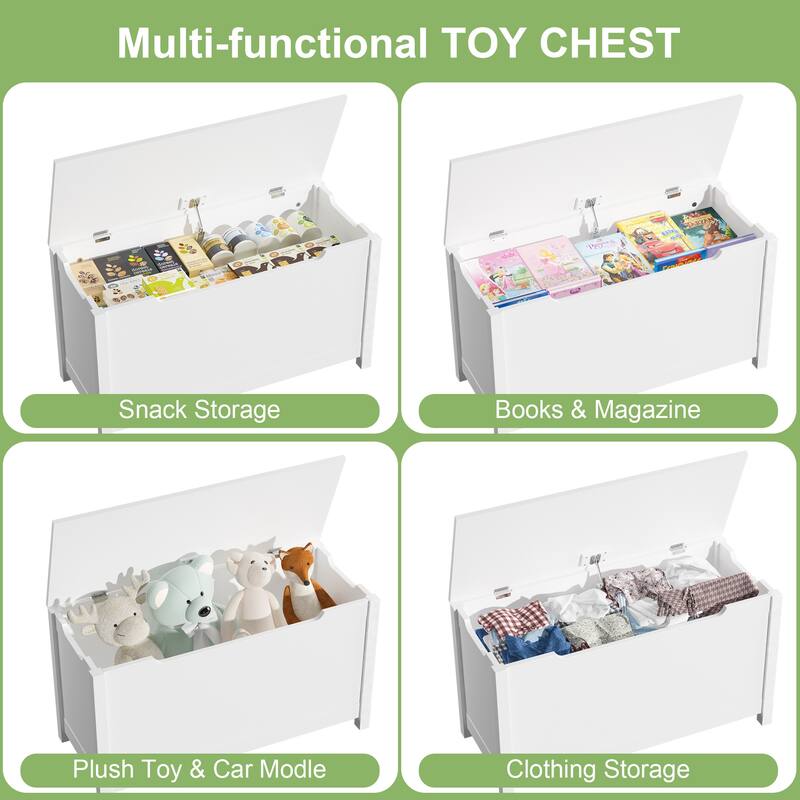 Kids Wooden Toy Box Storage with Safety Hinged Lid for Ages 3+