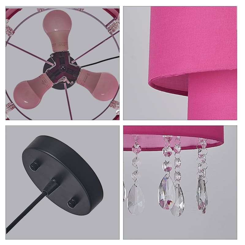 15 inch 3 lights pink cloth with crystal decoration 15 inch pendant