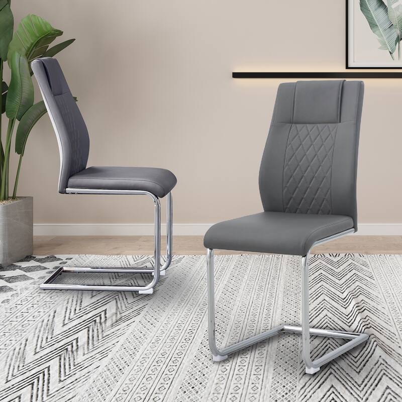 Faux Leather Padded Seat Upholstered Dining Chair with Metal Legs,Set of 6