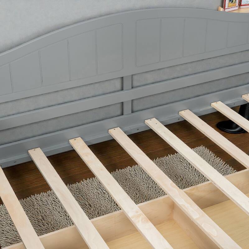 Twin Size Wooden Canopy Daybed with 2 Storage Drawers, Solid Pine Wood Frame with Backrest, Space Saving Design