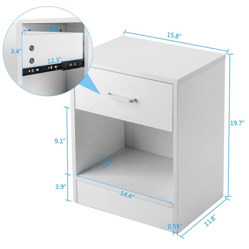 2pcs NightStands with Drawer, White Night Stands