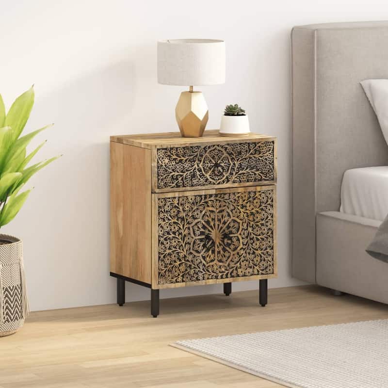 vidaXL Bedside Cabinet Natural Wood Solid Mango Wood Medium - 13.0 x 19.7 x 23.6 in