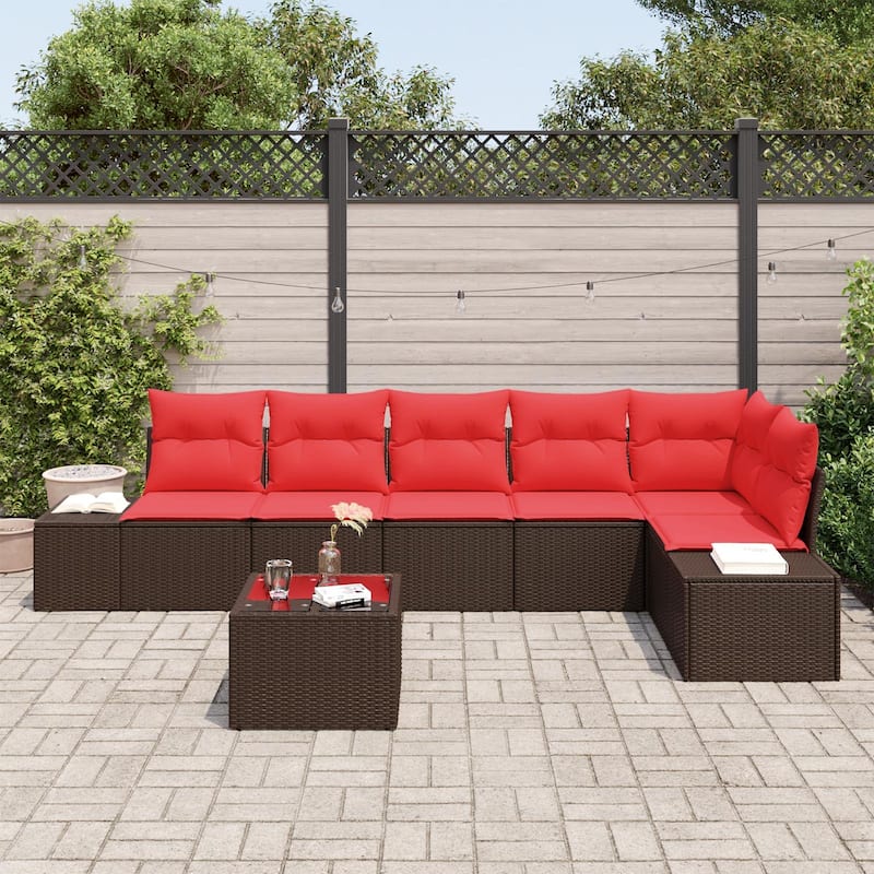 vidaXL 7 Piece Garden Sofa Set with Cushions - 125.6×60.6×27.2