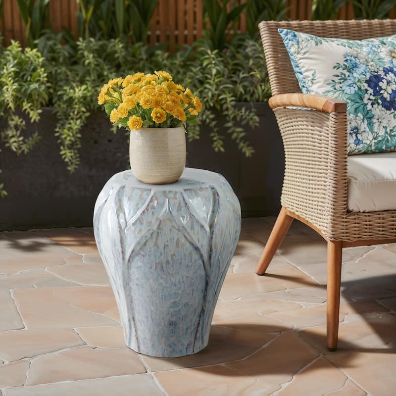 Ceramic Garden Stool Textured Glaze Modern Accent - 18" Ivory - 15" x 15" x 18" - Ivory - Ceramic