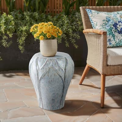 Ceramic Garden Stool Textured Glaze Modern Accent - 18" Ivory