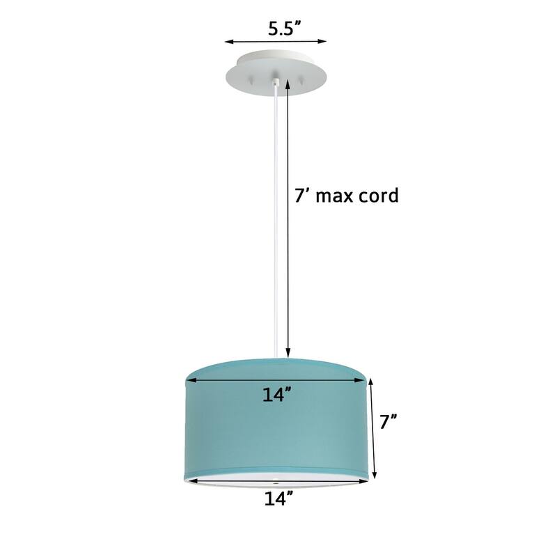 14" W 2 Light Pendant Island Paridise Blue Shade with Diffuser, White Cord