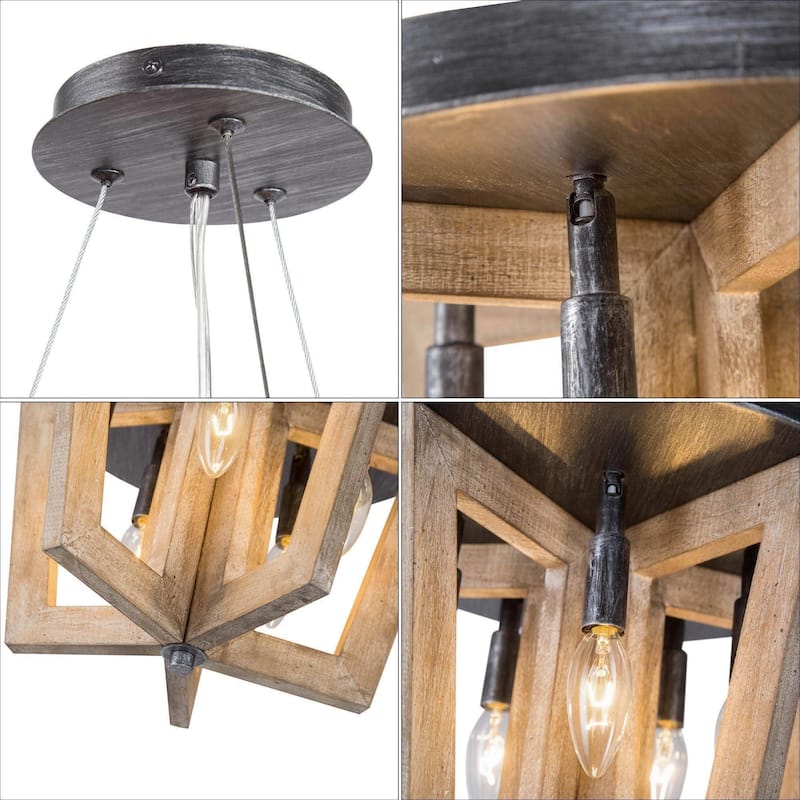 Kiria Rustic Farmhouse 5-light Wood Chandelier Semi-flush Mount Handcrafted Ceiling Lights - L 14.2" x W 14.2 "x H 14.4"