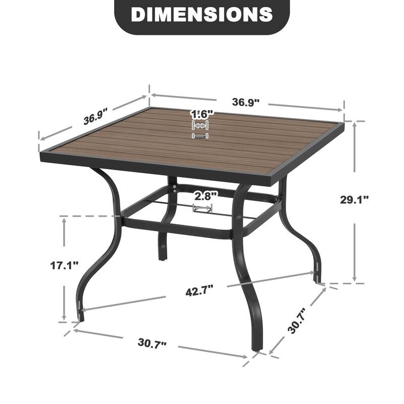 Outdoor Square Powder-Coated Metal Dining Table with Umbrella Hole