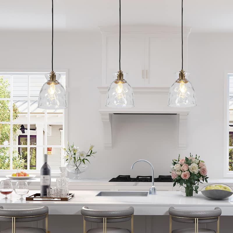Elisie Mid-century Modern Pendant Light 1-Light Waterfall Glass Hammered Dome Kitchen Island Lighting Dining Room