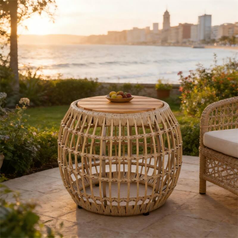 Christopher Knight Home Azariah Acacia Wood Wicker Side Table with Slatted Top