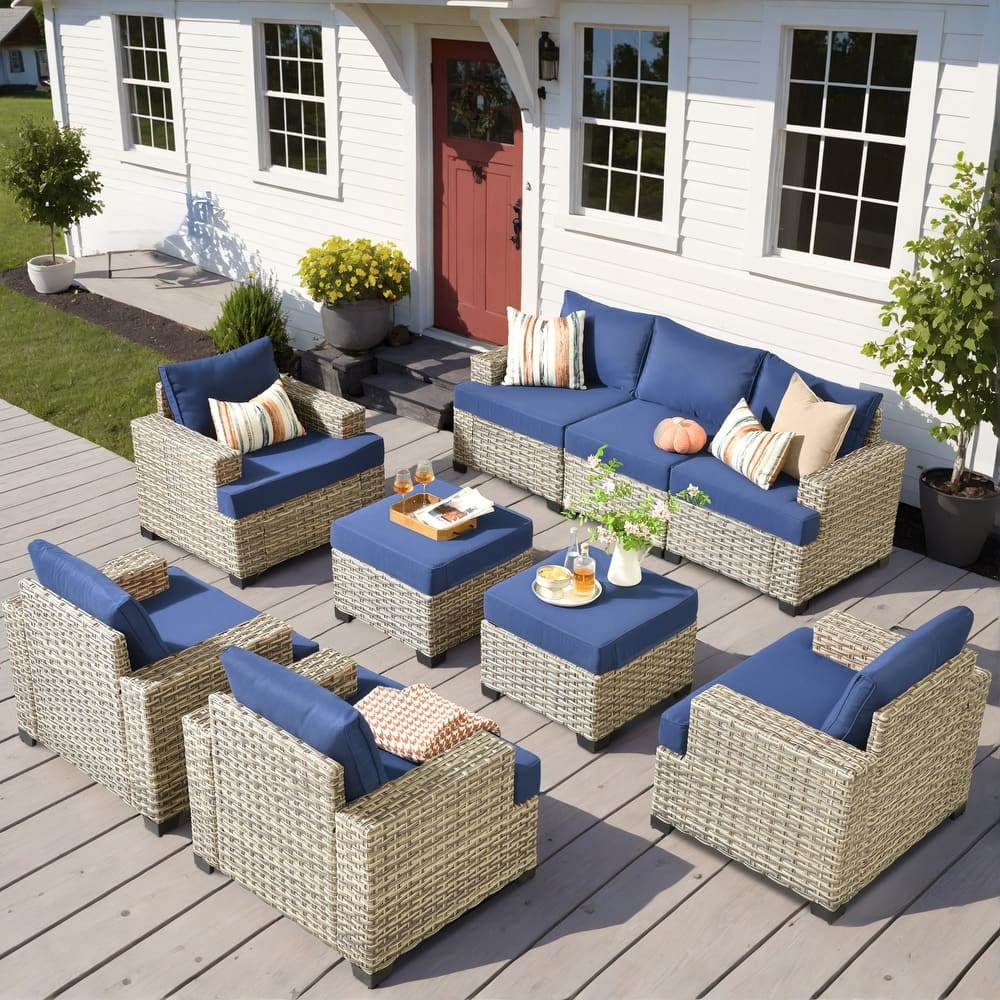 OVIOS 9 Pieces T shaped Seat Wide Armrest Set With Ottoman