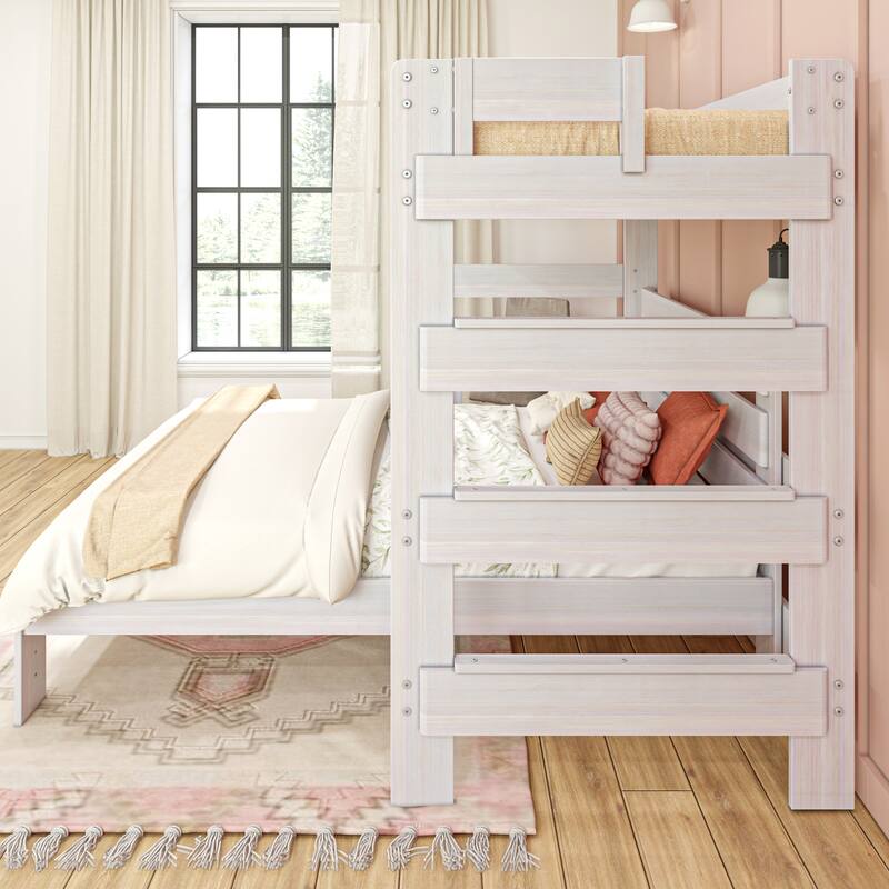 Max and Lily Farmhouse Twin over Queen L Shaped Bunk Bed with Desk