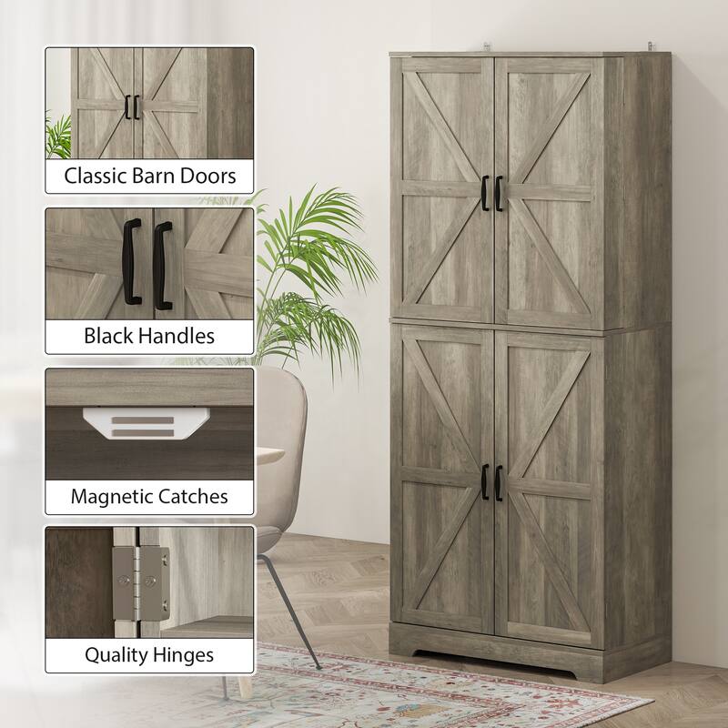 HOMCOM 72" Farmhouse Kitchen Pantry Cabinet, Freestanding Tall Storage Cabinet with 4 Adjustable Shelves and 8 Door Shelves