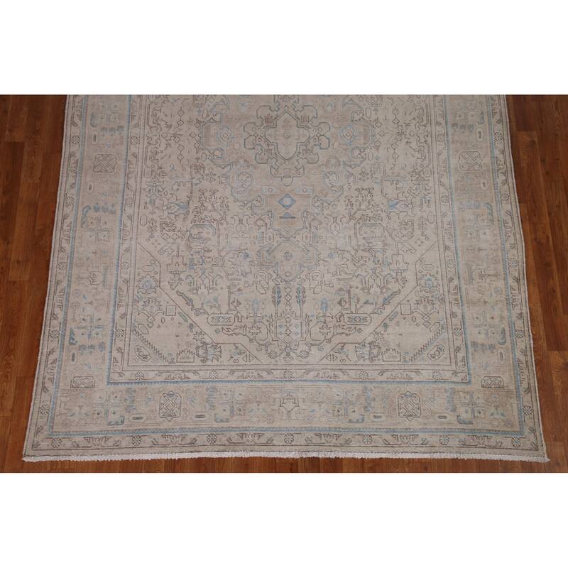 Distressed Muted Tabriz Persian Rug Handmade Vintage Wool Carpet - 6'5" x 9'3"