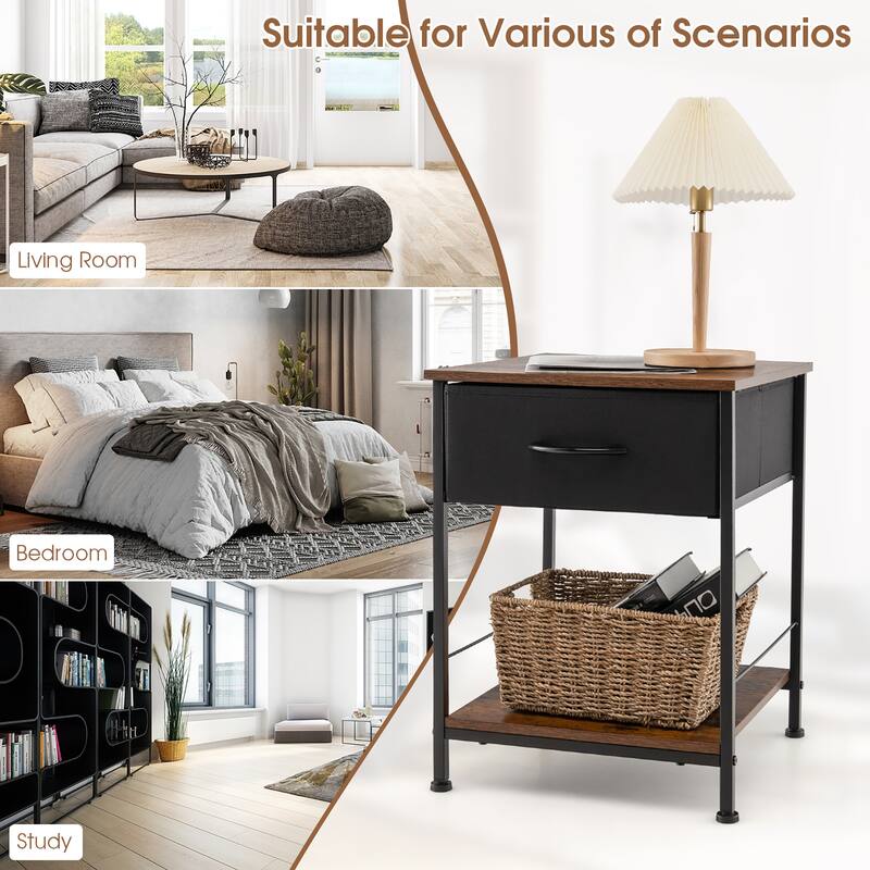 Costway 2 PCS 2-tier Nightstand Bedside End Sofa Table with Drawer - 16'' x 16'' x 21'' (L x W x H)