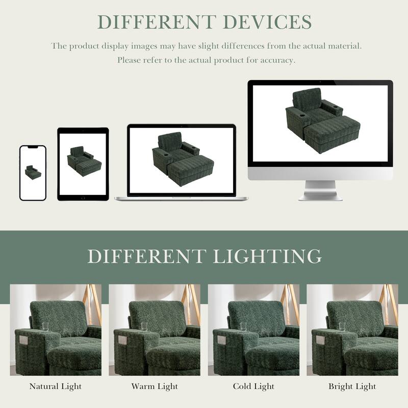 2-Piece Oversized Accent Chair & Ottoman Sets, Single Sofa Reading Couch Chaise Lounge with Storage Ottoman & Cup Holders