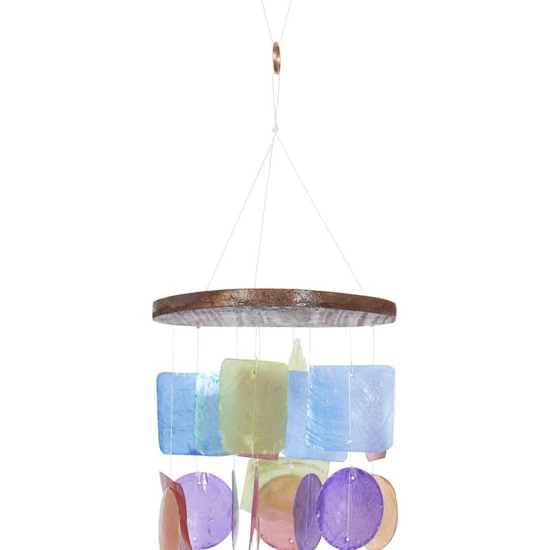 Capiz Shell Waterfall Windchime - Multi Colored, White, Blue, Teal - Roche River Decor