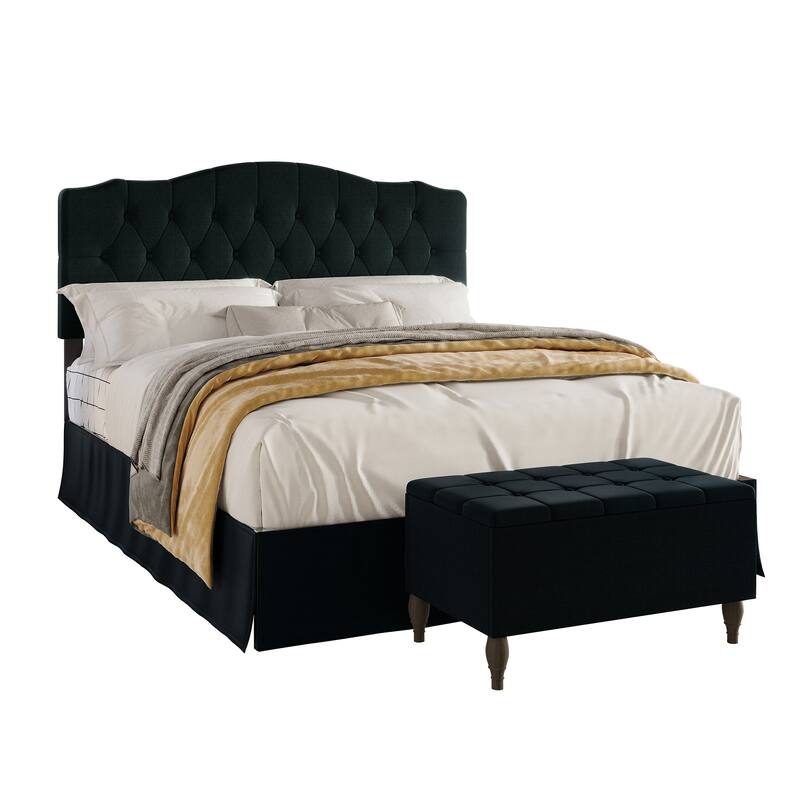 CraftPorch 2 Piece Bedroom Set in Transitional Linen Button Tufted Upholstered Bed