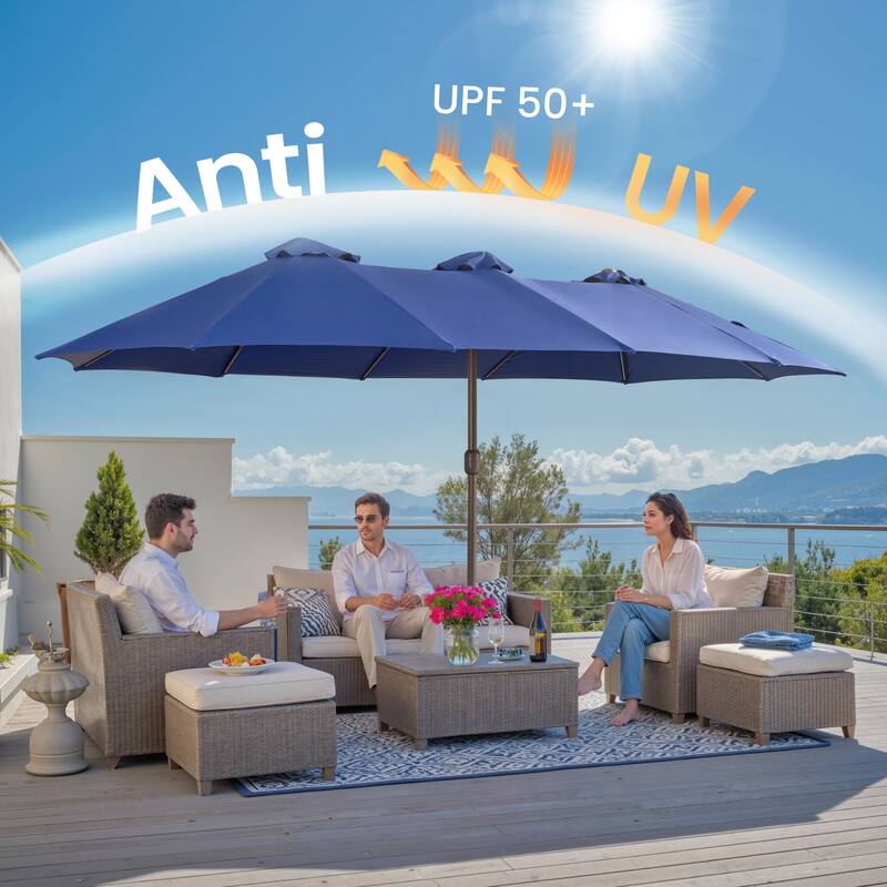 OVIOS 15ft Double-Sided Patio Umbrella with Crank & Weighted Sandbag Base