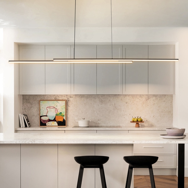 59 Modern Black Gold Linear Integrated LED Pendant Kitchen Island Light Bar On Sale Bed Bath Beyond 41822035