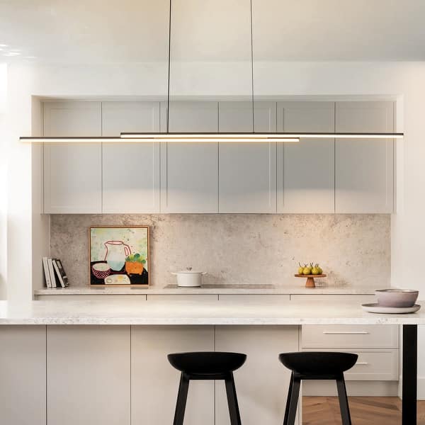 slide 2 of 23, 59" Modern Black/Gold Linear Integrated LED Pendant Kitchen Island Light Bar