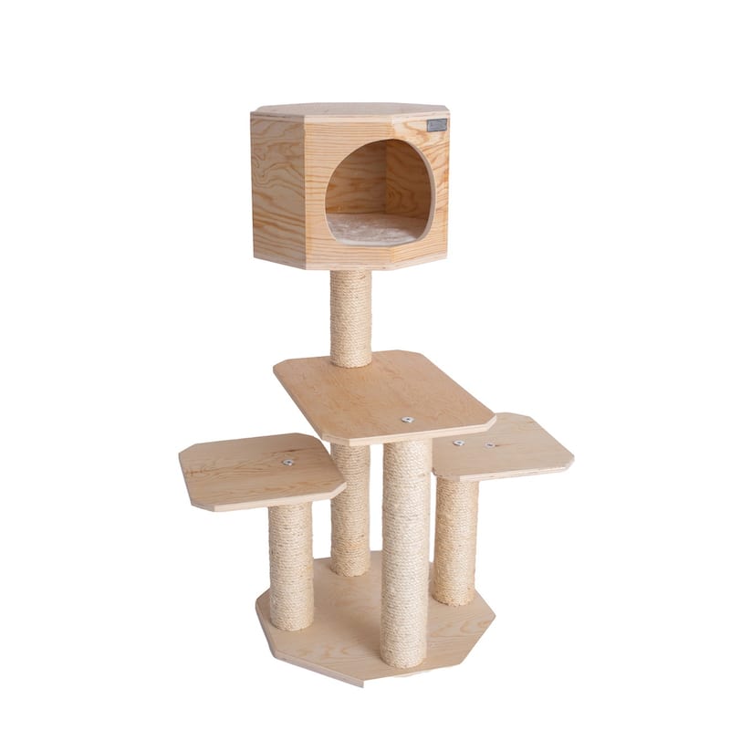 Real Wood Premium Model Scots Pine, Solid Wood Cat Tree, 46" Tall - Natural Beige