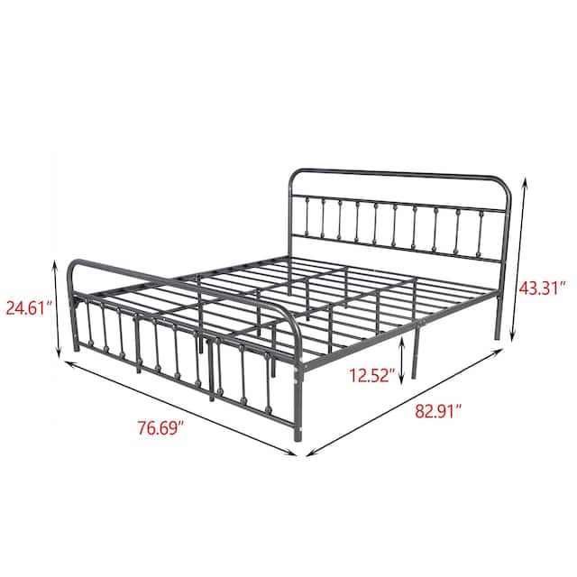 Alazyhome Simple Vintage Metal Platform Bed Frame, Easy-Assembly