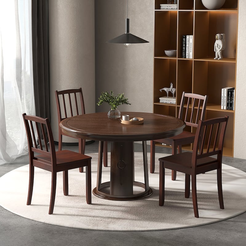 Gymax Wood Dining Chair Set of 4 w/ Rubber Wood Legs Curved Backrest