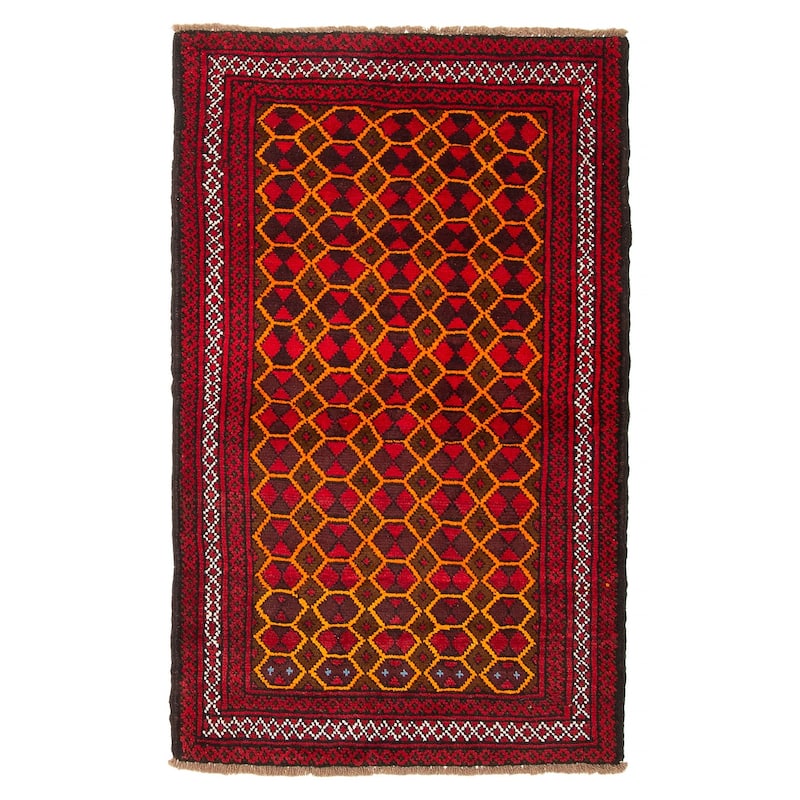 ECARPETGALLERY Hand-knotted Baluch Red Wool Rug - 3'6 x 5'7 - Red - 3'6 x 5'7