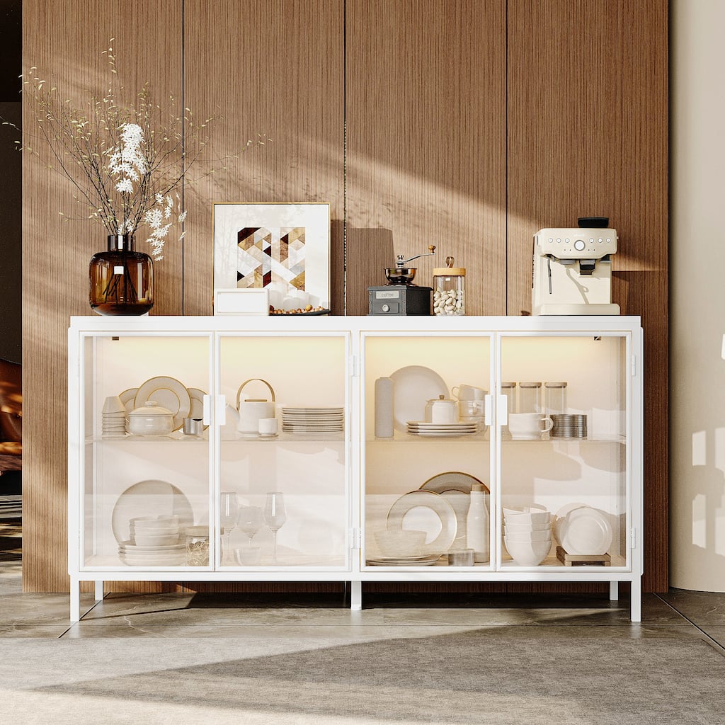 55.1" Showcase Display Case w/Protective Glass Doors Buffet Sideboard