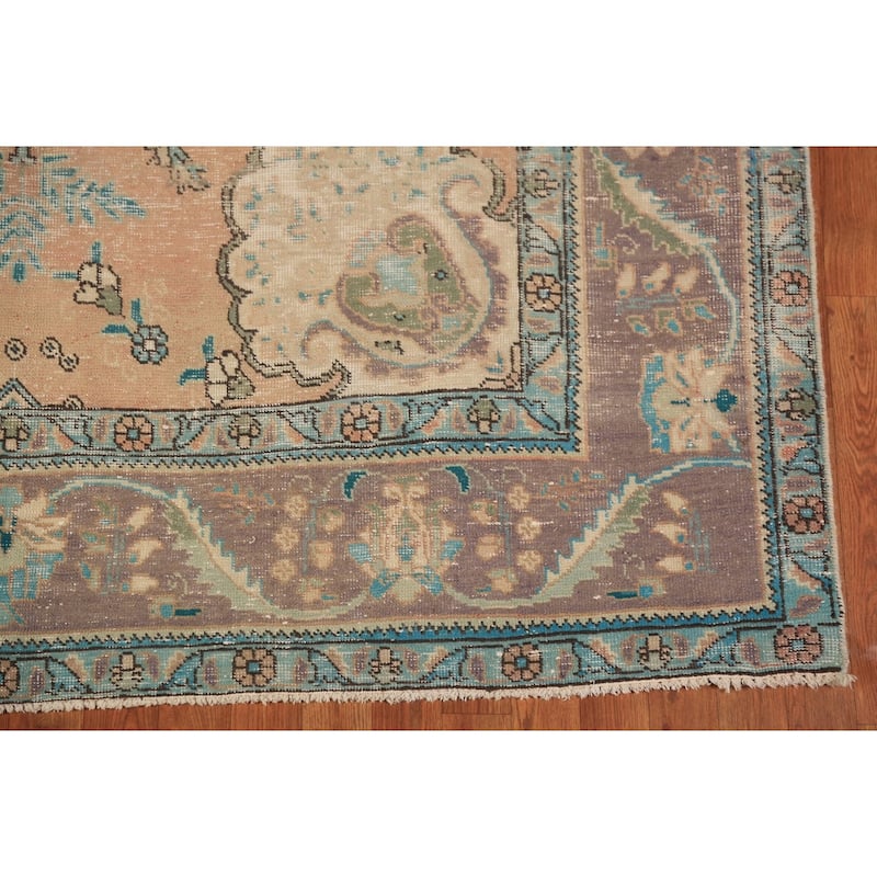 Handmade Orange Tabriz Persian Vintage Wool Carpet - 6'4" x 9'9"