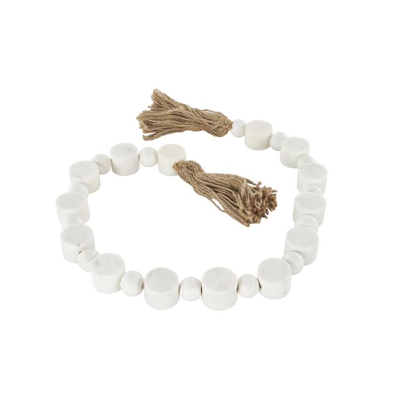 White Marble Handmade Hexagon Beaded Garland with Tassel with Knotted Brown Jute - 2"W x 42"L x 1"H