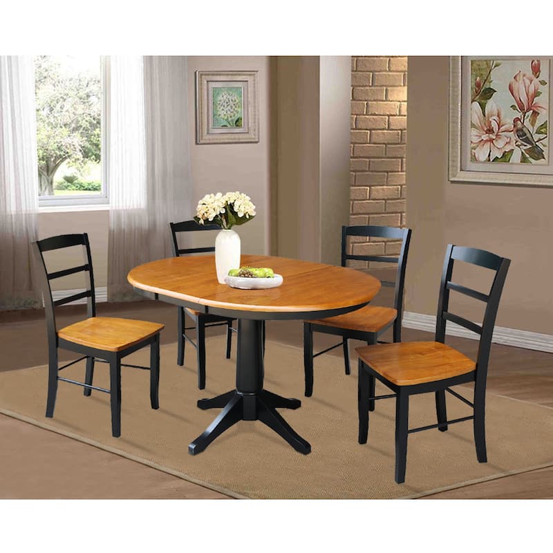 36" Round Extension Dining Table With 4 Madrid Chairs