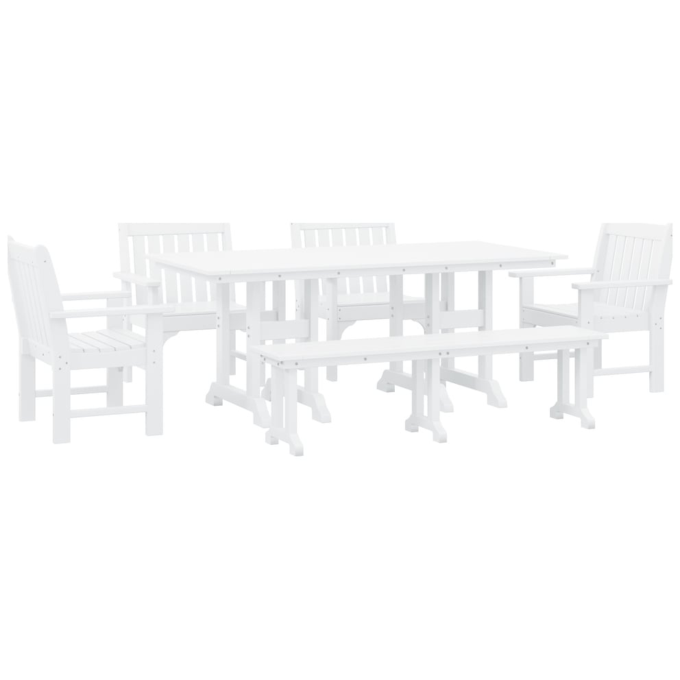 Laguna 6-Piece Outdoor Patio Rectangle Table Garden Arm Chair Dining Set With Bench