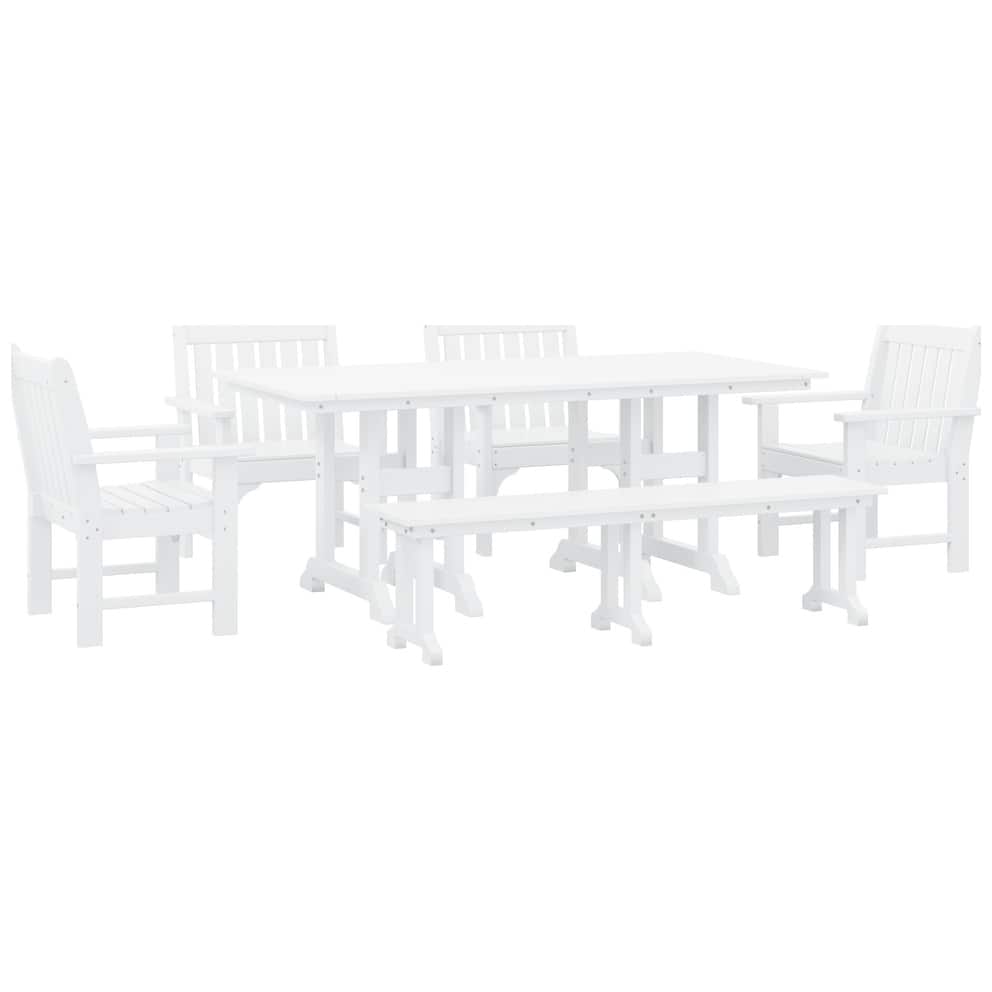 Laguna 6-Piece Outdoor Patio Rectangle Table Garden Arm Chair Dining Set With Bench