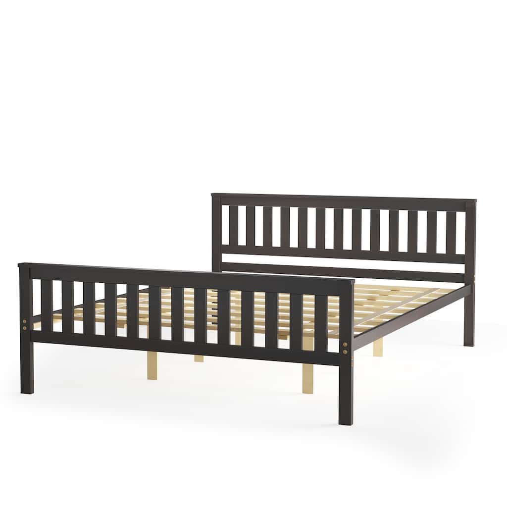 Costway Queen Wood Platform Bed with Headboard and Footboard Mattress