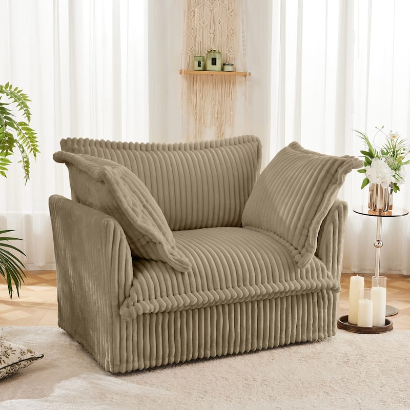 Comfy Corduroy Single Sofa Chair, Oversized Upholstered Accent Chair, Armchair with 1 Back Cushion & 2 Toss Pillows