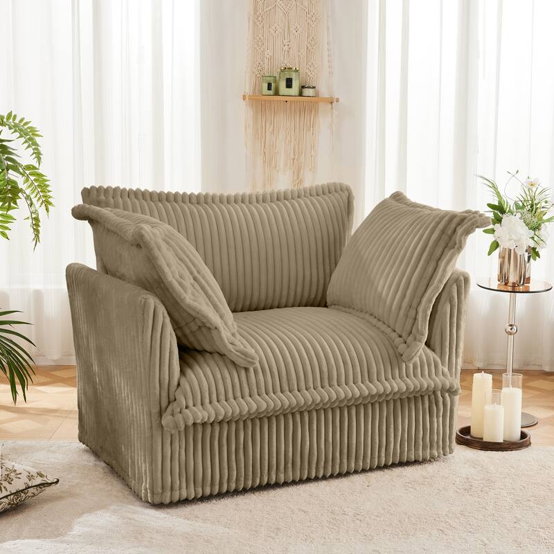 Single Corduroy Deep Seat Slipcovered Armchair wiith 2 Big Toss Pillows