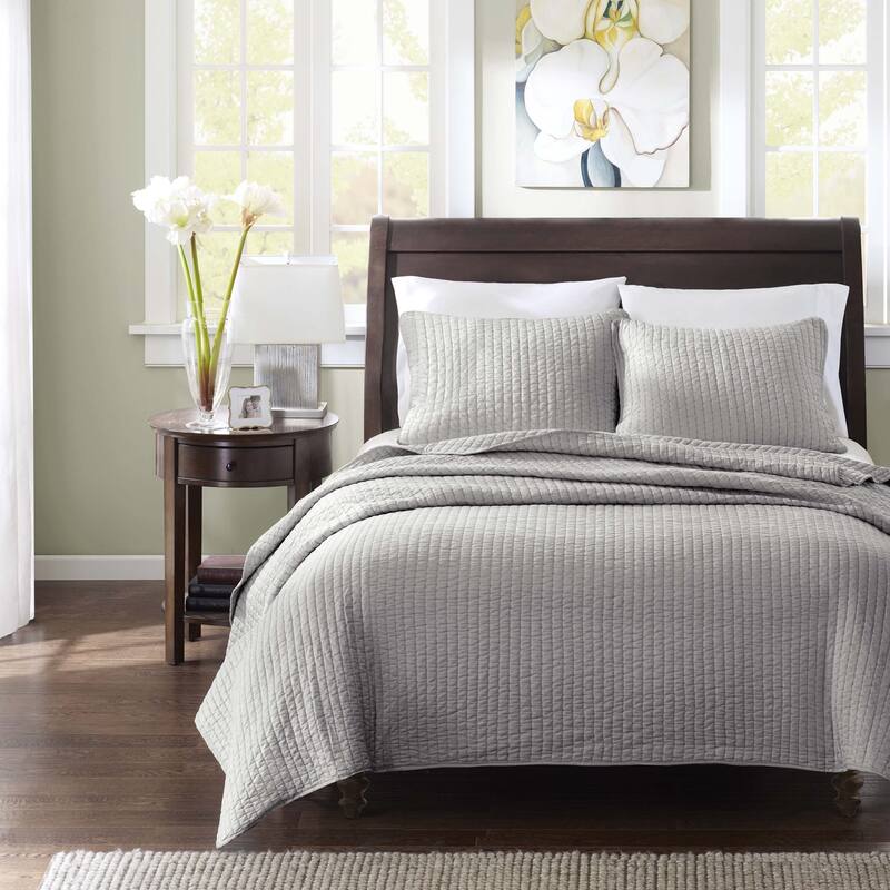 Madison Park Jaxson 3 Piece Quilt Set - Grey - Twin