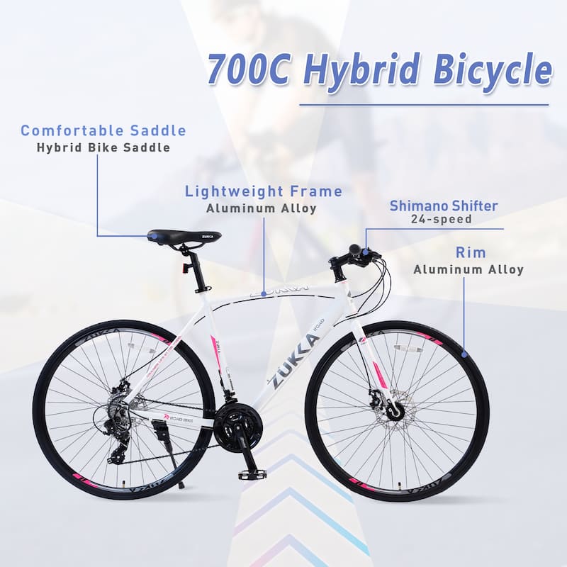 21 Inch Mountain Bike with Aluminum Frame, Road Cycling Bicycle with 24-Speed, Dual Disc Brake & Comfortable Saddle for Teens