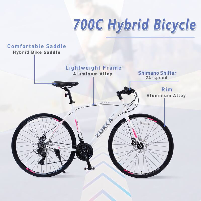 24 Speed Hybrid Bike White Road Bike City Bicycle Unisex Bikes