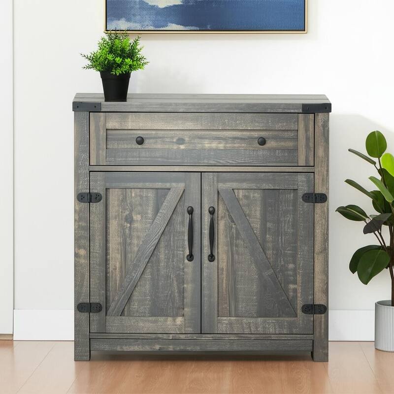 HomeRoots 32" Light Brown Wood Accent Cabinet With Two Doors And One Drawer - Light Brown