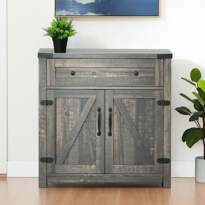 HomeRoots 32" Light Brown Wood Accent Cabinet With Two Doors And One Drawer