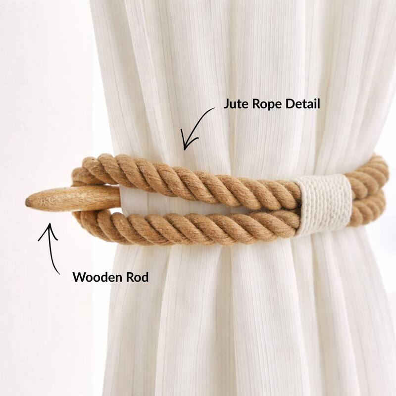 Twisted Curtain Tiebacks with Wooden Stick 9.5 in