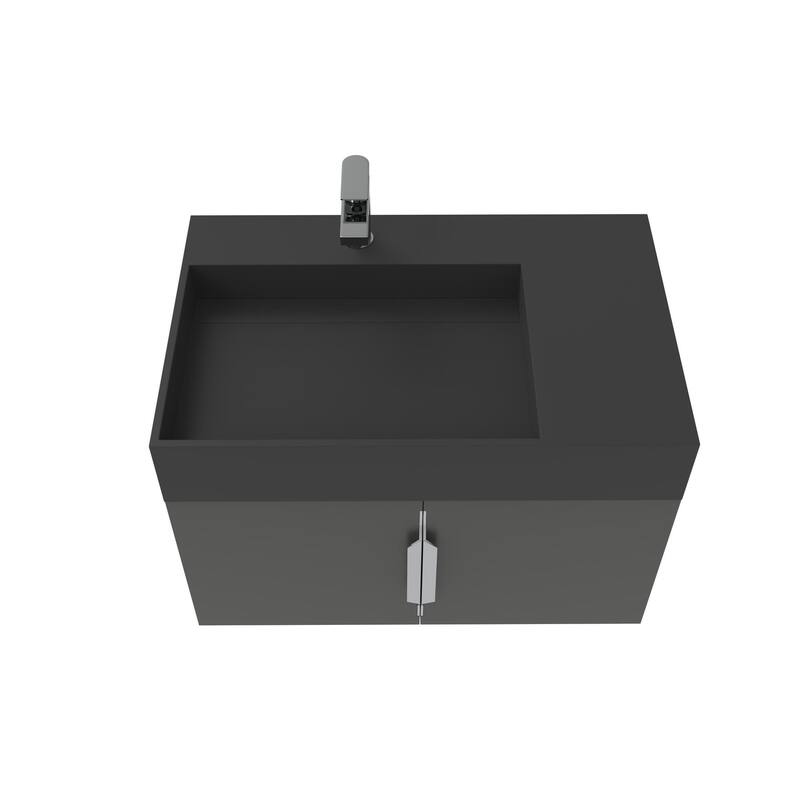 Amazon 30" Wall Mounted Bathroom Left Basin Vanity Set w/ Black Top