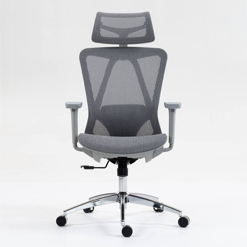 Modern High-Back Mesh Office Chair with Height-Adjustable Headrest, Lumbar Support and Reclining Backrest