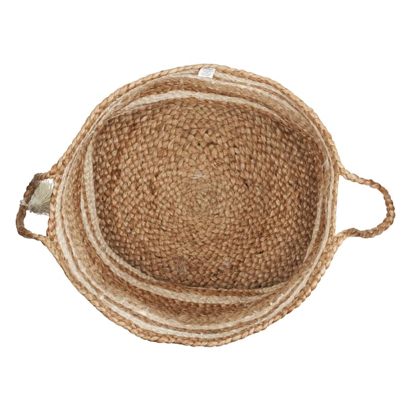 Sevita Tan/White Striped Jute Hand-Made Storage Basket