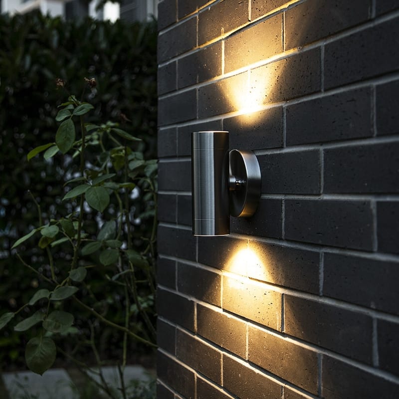 Lutec 2-Light Brushed Stainless Steel Outdoor Integrated LED Wall Lantern Sconce - 4.33 x 6.3 x 3.46